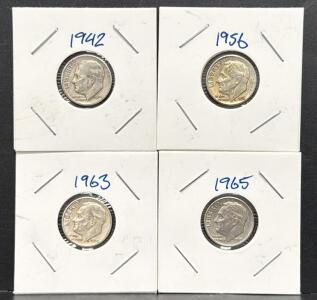 U.S. Roosevelt Dimes Set - 1942, 1956, 1963, 1965, 90% Silver, Copper-Nickel