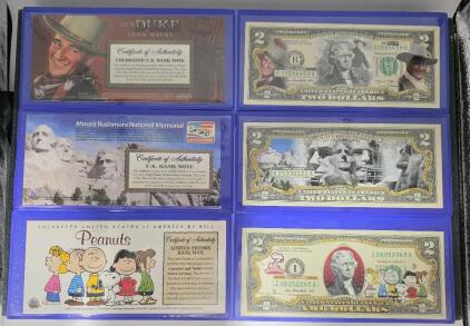 Limited Edition Colorized $2 Bills: John Wayne, Peanuts, Mount Rushmore