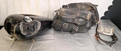 (1) Harley Davidson Gas Tank & (2) Leather Saddle Bags