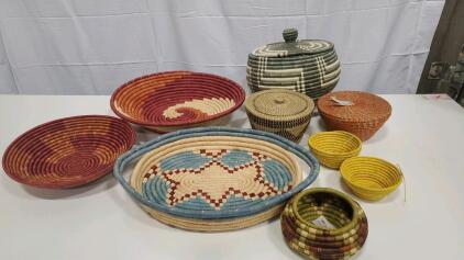 (9) Assorted Size Hand Woven Baskets From Haiti