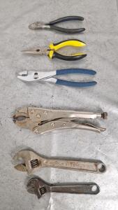(2) Crescent Wrenches, (1) Pair Of Vice Grips, (1) Pair Of Standard Pliers, (1) Pair Of Needlenose Pliers & (1) Pair Of Cutters