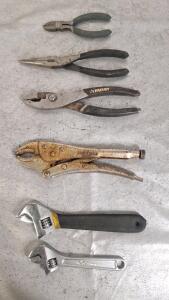 (2) Crescent Wrenches, (1) Pair Of Vice Grips, (1) Pair Of Standard Pliers, (1) Pair Of Needlenose Pliers & (1) Pair Of Cutters