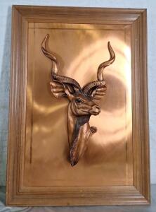 (1) Vintage Copper / Resin Relief Antelope Framed Wall Decor