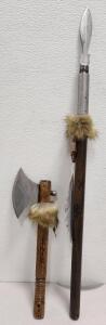 (1) Vintage Handmade Nordic-Style Hand Axe (1) Vintage Handmade Nordic-Style Short Spear