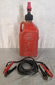 (1) Pair Of Jumper Cables & (1) Red 5-Gallon Tuff Jug Fuel Container