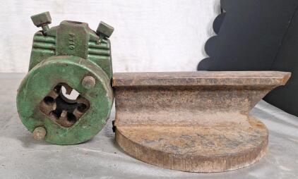 (1) Vintage Pipe Threader & (1) Train Rail Anvil, 12"L