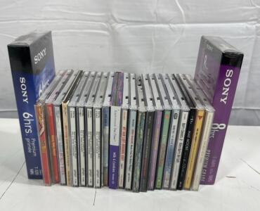 Lot Of 20+ Assorted CDs - Reservoir Dogs Sound Track , The Full Monty Soundtrack, Jerry McGuire Soundtrack & More , 2 New Blank Sony VHS Taps