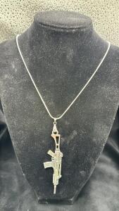AK-47 Pendant & .925 Silver Necklace