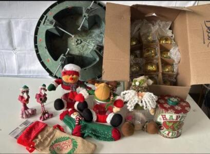 Giant Lot of Assorted Holiday Decor: Christmas Tree Holder (Green), Christmas Tin Container, & Much More!! (Please Read Description!!!)