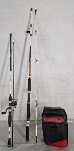 (1) Lews Speed Stick - Fishing Rod & Reel Combo, (1) Shakespeare Fishing Pole & (1) Soft Sided Insulated Lunch Bag