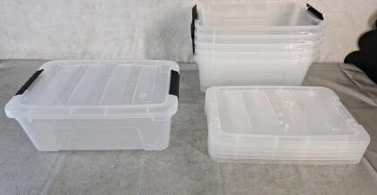 (1) 6-Pack Of Small Plastic Storage Totes W/ Lids, 16"L x 11"W X 6"T