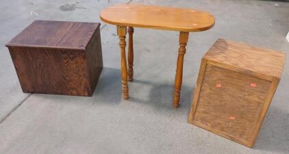 Wood Furniture Set with Table, Wooden Pedestal, & Wooden Storage Box 25"x13" & 19"x16"x14.5" & 14"x13"x16"