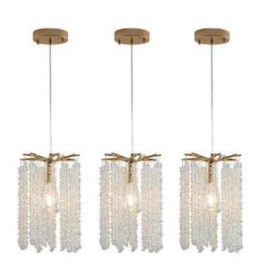 (3) Waterfall Crystal Bead Adjustable Pendant 3 -Light Golden Glam Clear Glass Linear Hanging Pendant Lights New In Original Pkg