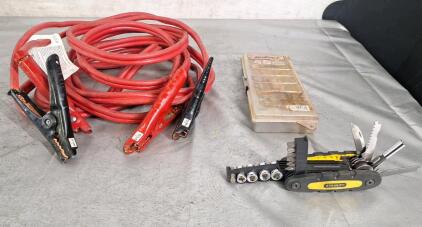 (1) Pair Of Jumper Cables, (1) Stanley Multi Tool & (1) 40-Piece 3/8" Drive Socket Set