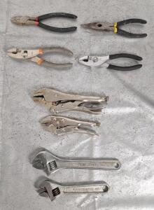 (2) Crescent Wrenches, (2) Pairs Of Vice Grips, (2) Pairs Of Standard Pliers, (1) Pair Of Needlenose Pliers & (1) Pair Of Cutters