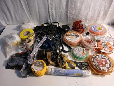 (7) Rolls Of Assorted Weed Wacker String (7) Ratchet Straps & More