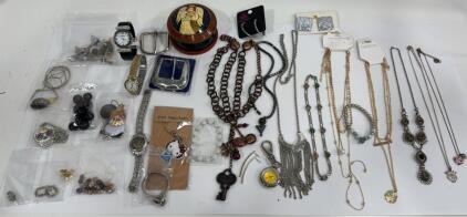 Big Assortment Of Costume Jewelry- Watches, Necklaces, Earrings, Belt Buckles & More