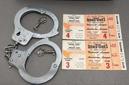 Vintage Metal Handcuffs with Keys, Chain, Partial Serial "x926", Made in China