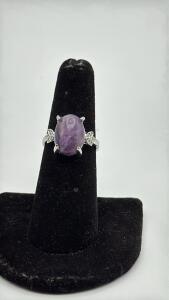 Natural Purple Amethyst Set Into A Silver Toned Ring Size 6