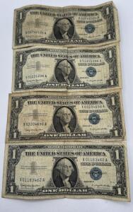 Lot Of (4) Series 1957-B Dollar Silver Certificates