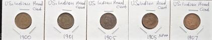 U.S. Indian Head Cents Collection, 1900-1907, Includes 1905 XF+