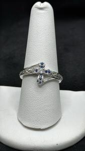 Sapphire Cross .925 Silver Ring Size 9