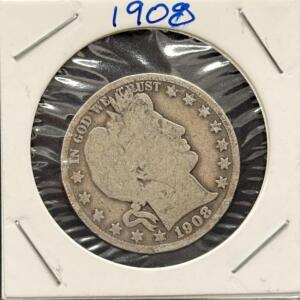 1908 Barber Half Dollar, United States, 90% Silver