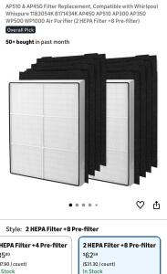 Brand New!!! AP510 & AP450 Filter Replacements, Compatible with Whirlpool Whispure 1183054K 8171434K AP450 AP510 AP300 AP350 WP500 WP1000 Air Purifier (2 HEPA Filter +8 Pre-filter)