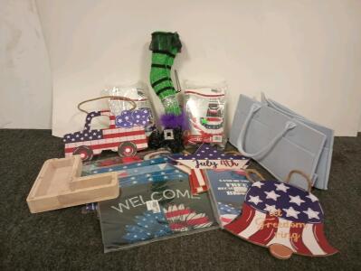 Large Variety Of Freedom And 4th Of July Decorations, L Shaped Clear Piggy Bank, Halloween Witch Legs Yard Decor, And More!