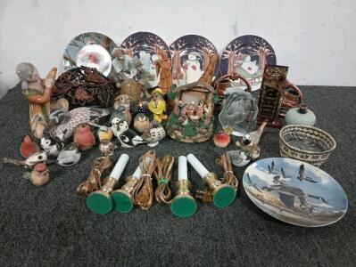 Large Variety Of Bird Figurines, (4) Snow Man Plates, (8) Bird Plates And More