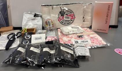 Assorted Beauty Products, Hair clips , Childrens Place Leggings, Makeup Bags and Homegoods!