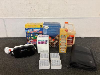 Game Lot (1) VR Headset (2) Christmas Projectirs (1) Wooden Block Set And More
