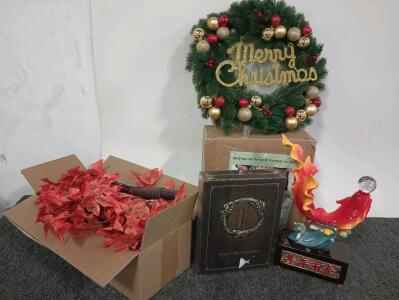 2-Pack 4FT 60LED Lighted Maple Tree, Merry Christmas Battery Operated Wreath, Tales Of Tamriel Volumes 1&2, Red And Yellow Resin Koi Fish, And More!