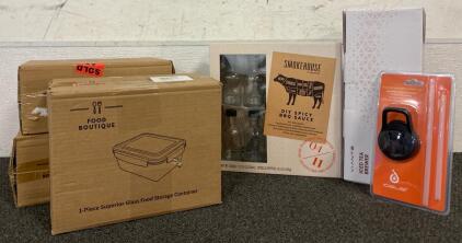 ALL NEW (3) Large Glass Food Storage Containers, DIY Spicy BBQ Sauce Kit, Iced Tea Brewer, Hygienic Push-Button Straw Lid
