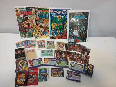 (11) Michael Jordan Basketball Cards, 23KT Gold Foil McGwire Baseball Card, Deon Sanders And Emmitt Smith Football Cards, Variety Of Comic Books, Spawn, John Carter, The Defenders (10) Total, And More!
