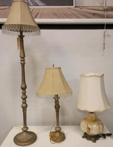(2) Victorian Vintage-Style Ornate Table Lamp 55" & 32" Tall, Vintage Leviton Glass Table Lamp With a Floral Design. 30" Tall