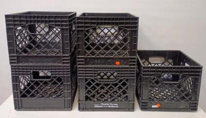 (5) Juggernaut Storage 16 Quart Heavy-Duty Plastic Square Milk Crate. 12"x12"x12"