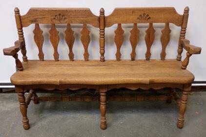 Vintage Cushman Federal Style Maple Wood Carved Settee Seacons Bench. 35"Tall 57"Wide 16"Deep