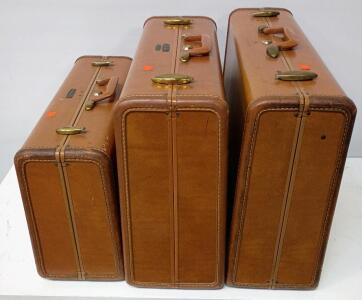 (3) Vintage Samsonite Hard-Shell Suitcases, In Saddle Tan Color. Small, Medium & Large Sizes, (14"x21", 18"x22", 18"x24"