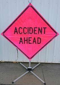 (2) Portable Road Sign With a Warning Message. 6ft. Tall