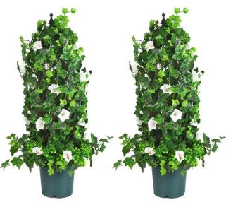 QIANYUN Artificial Plants Outdoor-Fake Ivy- 3FT Outdoor UV Resistant Plant Planter Box and Trellis Evergreen Topiary for Indoor Outdoor Home Front Porch Decor