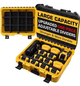 (3) Cases for Dewalt Battery with Adjustable Dividers (2 Red 1 Yellow)