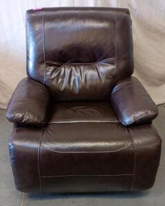 Dark Brown Genuine Leather Rocker Recliner Chair In Like New Condition 40"x40"x38"