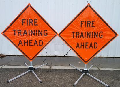 (2) Portable Road Sign With a Warning Message. 6ft. Tall