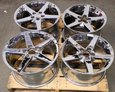 (4) Corvette C6 style Chrome Wheels. Staggered Set Includes Two 18x9.5" Front and Two 19x10" Rear Wheels.