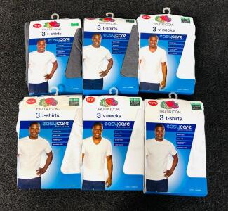 (6) Packs Of Fruit Of The Loom V-Neck Shirts (Gray and White)