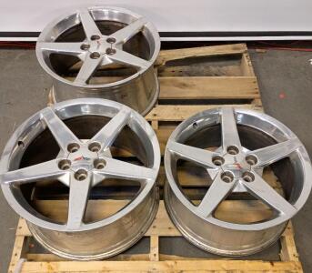 (3) Corvette C6 style Chrome Wheels. Staggered Set Includes One 18"x9.5" Front and Two 19"x10" Rear Wheels.