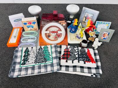 Home Decor and Essentials Including: Charging Cables, Light Bulbs, Xmas Table Runners, Dragon Figures and More