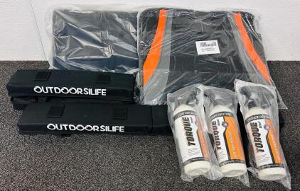 Auto Accessories Including: (2) Beiqitong Car Floor Mat Sets, Outdoorsilife Roof Rack Pads, and (3) Leather Restore Bottles