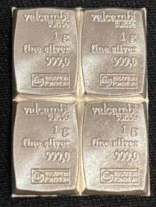 (4) Valcambi Suisse 1G 999.0 Fine Silver Bars